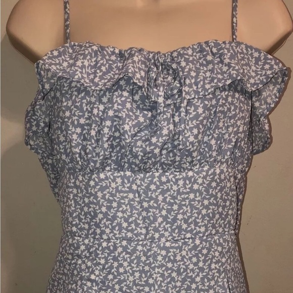 Blue lined floral print Y2K Trixxi romper ruffle neck junior size XL - Picture 2 of 6